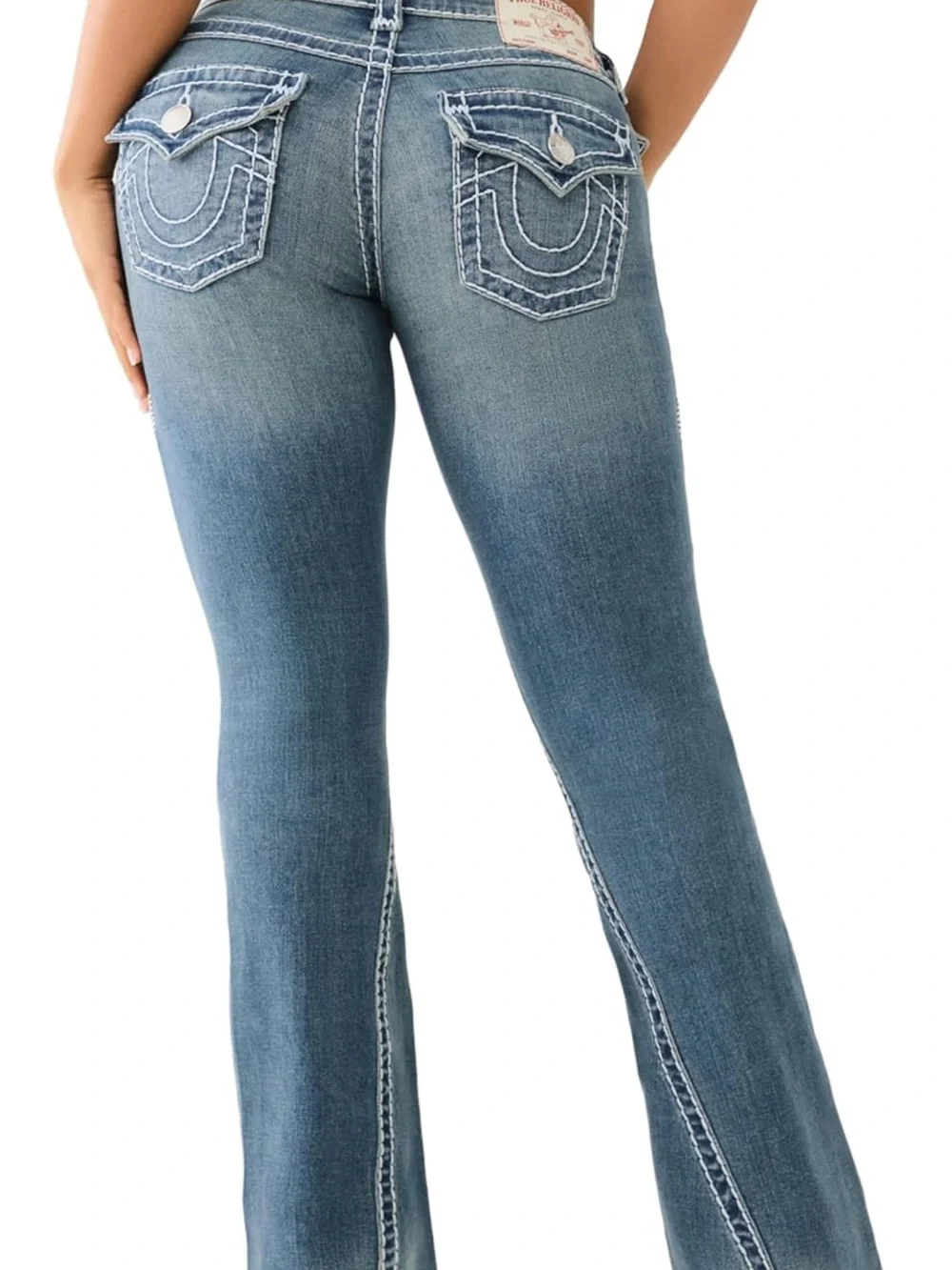True Religion Women's Medium Blue Flare Jeans with Contrast Stitching - Picture 2 of 10